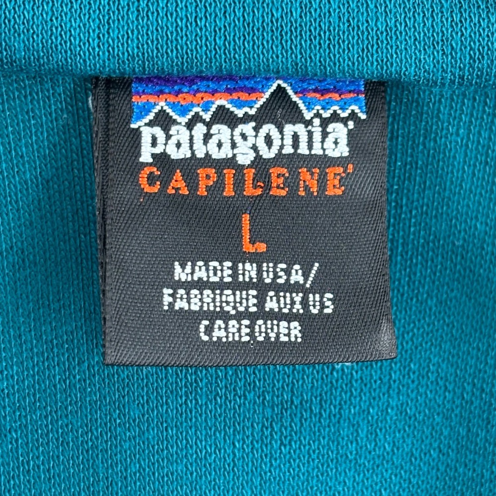 Patagonia Capilene Quarter Zip Pullover Teal Green Vintage 90s Made in USA 44272 - Picture 2 of 6